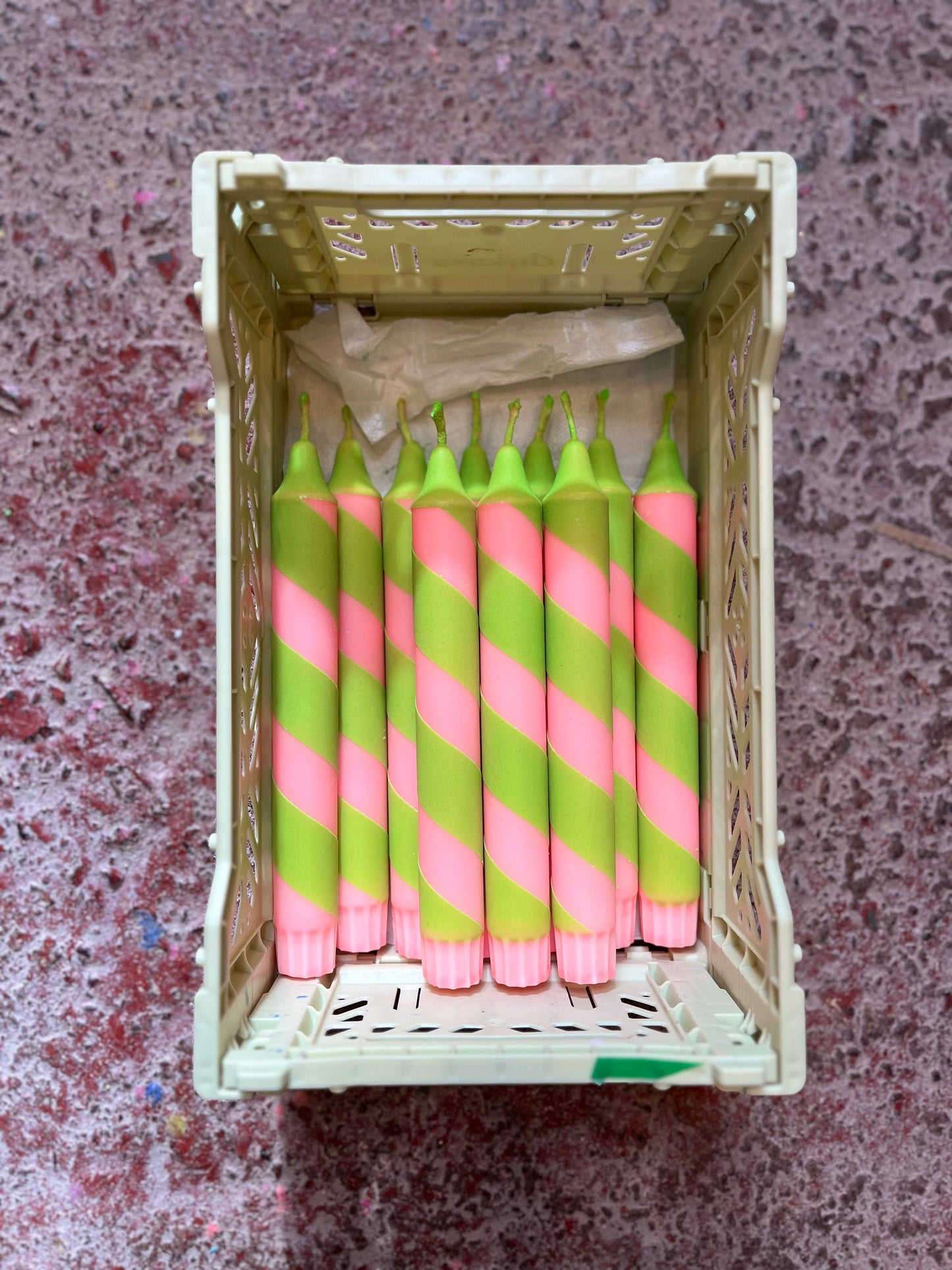 Peach & Neon Green Helter Skelter Dinner Candle