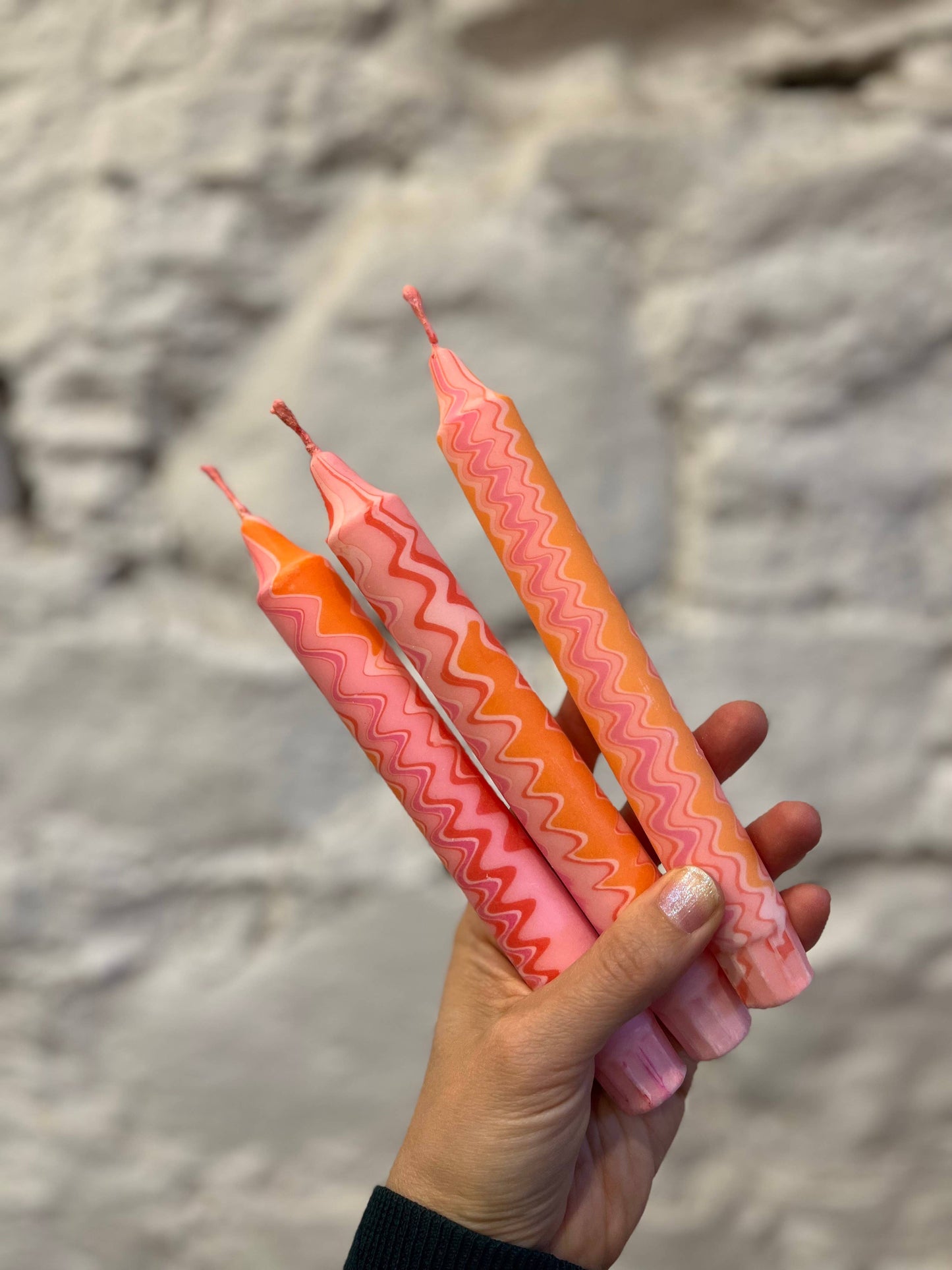 Peach Zigzag Taper Candle