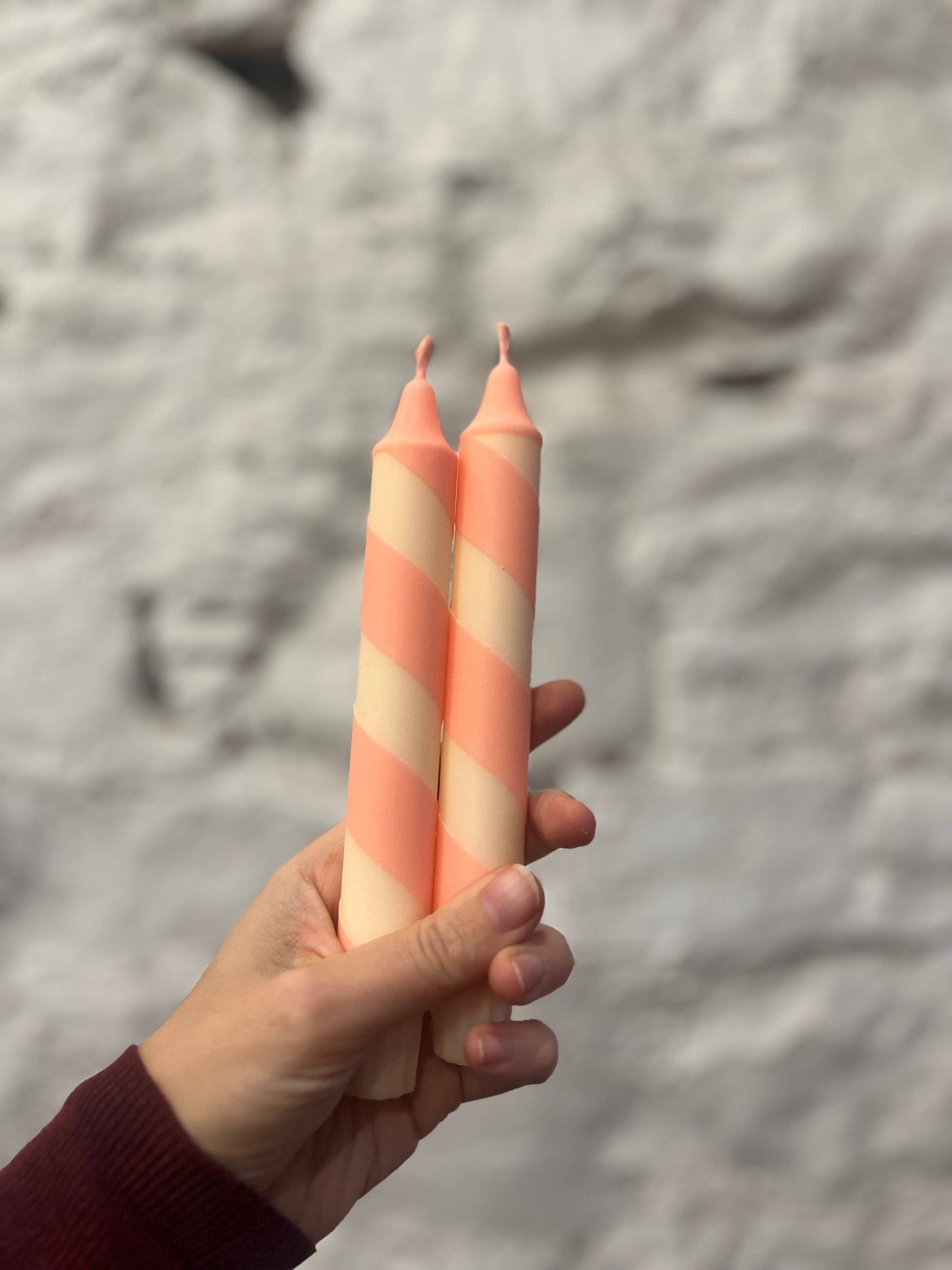 Cream & Peach Helter Skelter Taper Candle