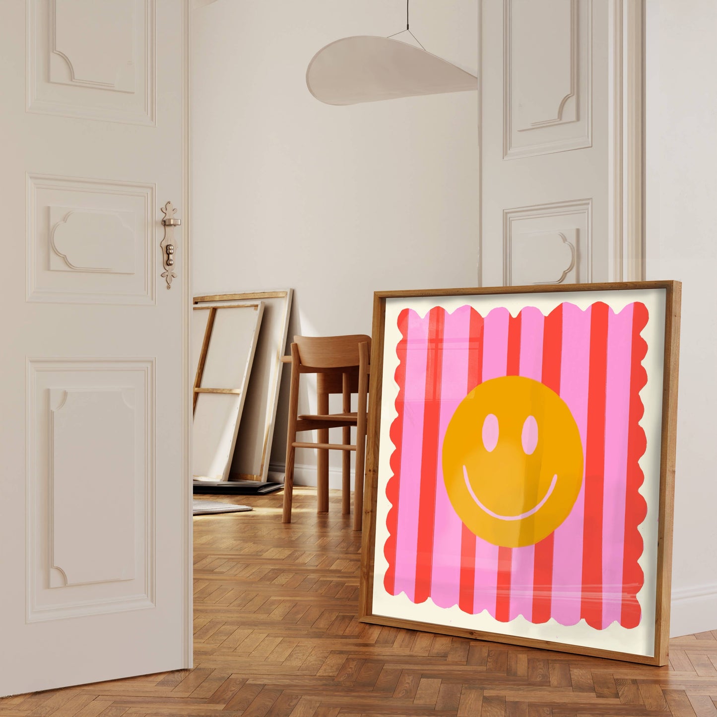 Red Stripe Smiley, Dopamine Decor, Maximalist, Colourful