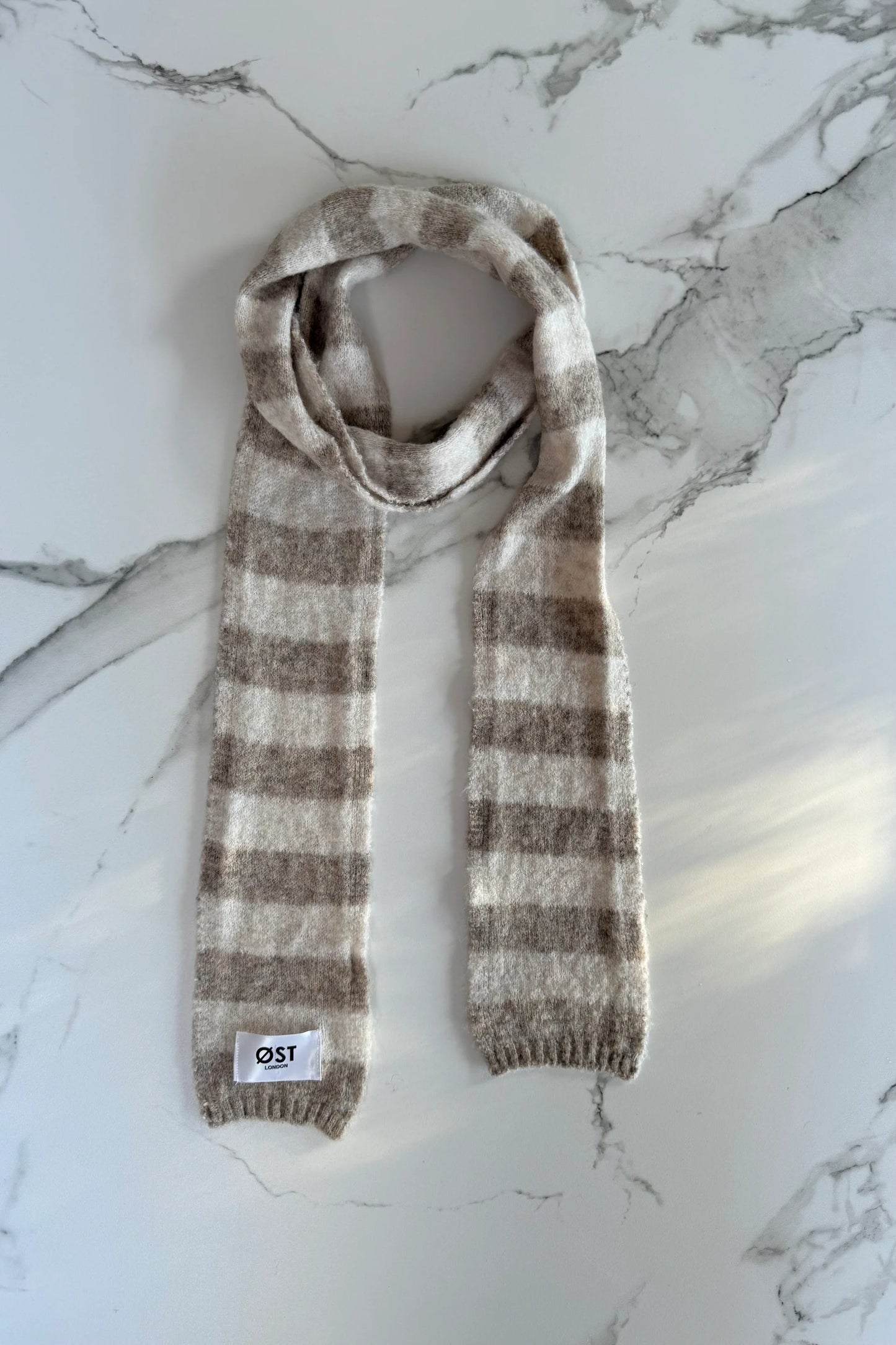 Gunhild Long Striped Scarf -Taupe/Cream