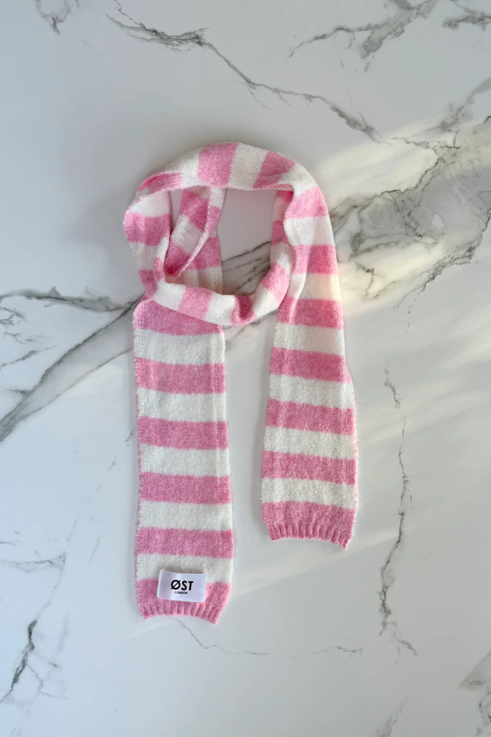 Gunhild Long Striped Scarf -Pink/White