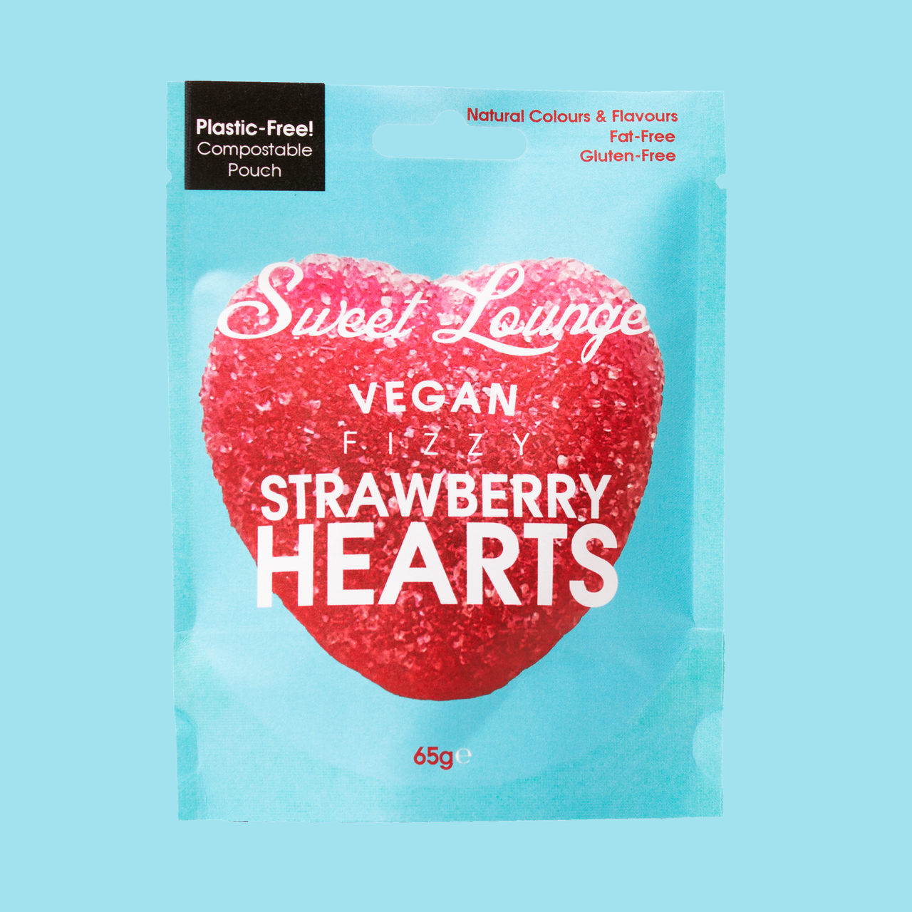 Vegan Fizzy Strawberry Hearts (Plastic-free) 65g