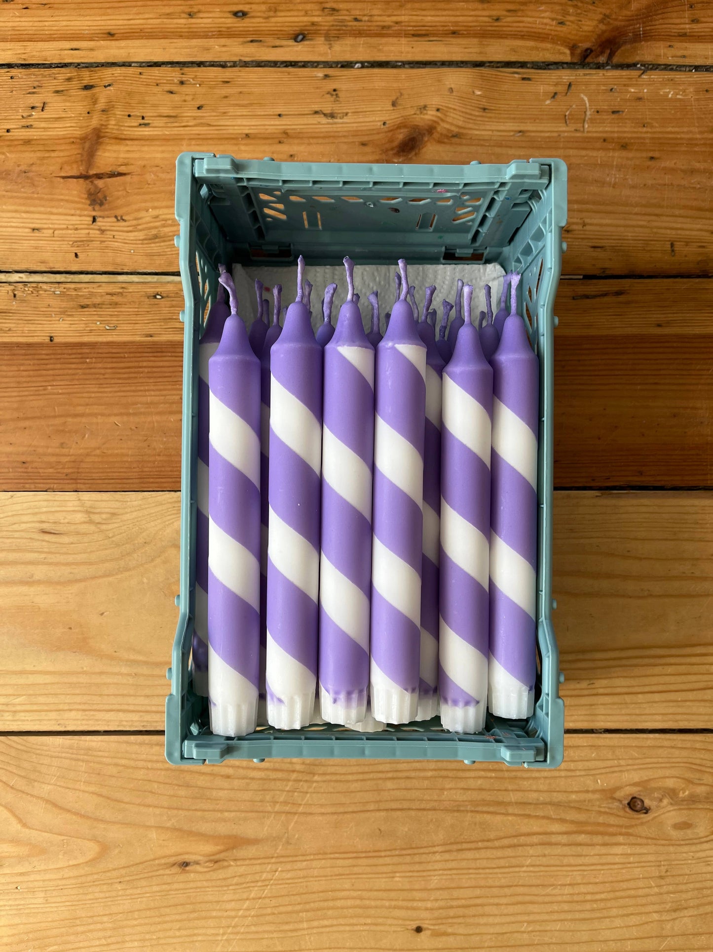 Lilac & white Helter Skelter taper Candle