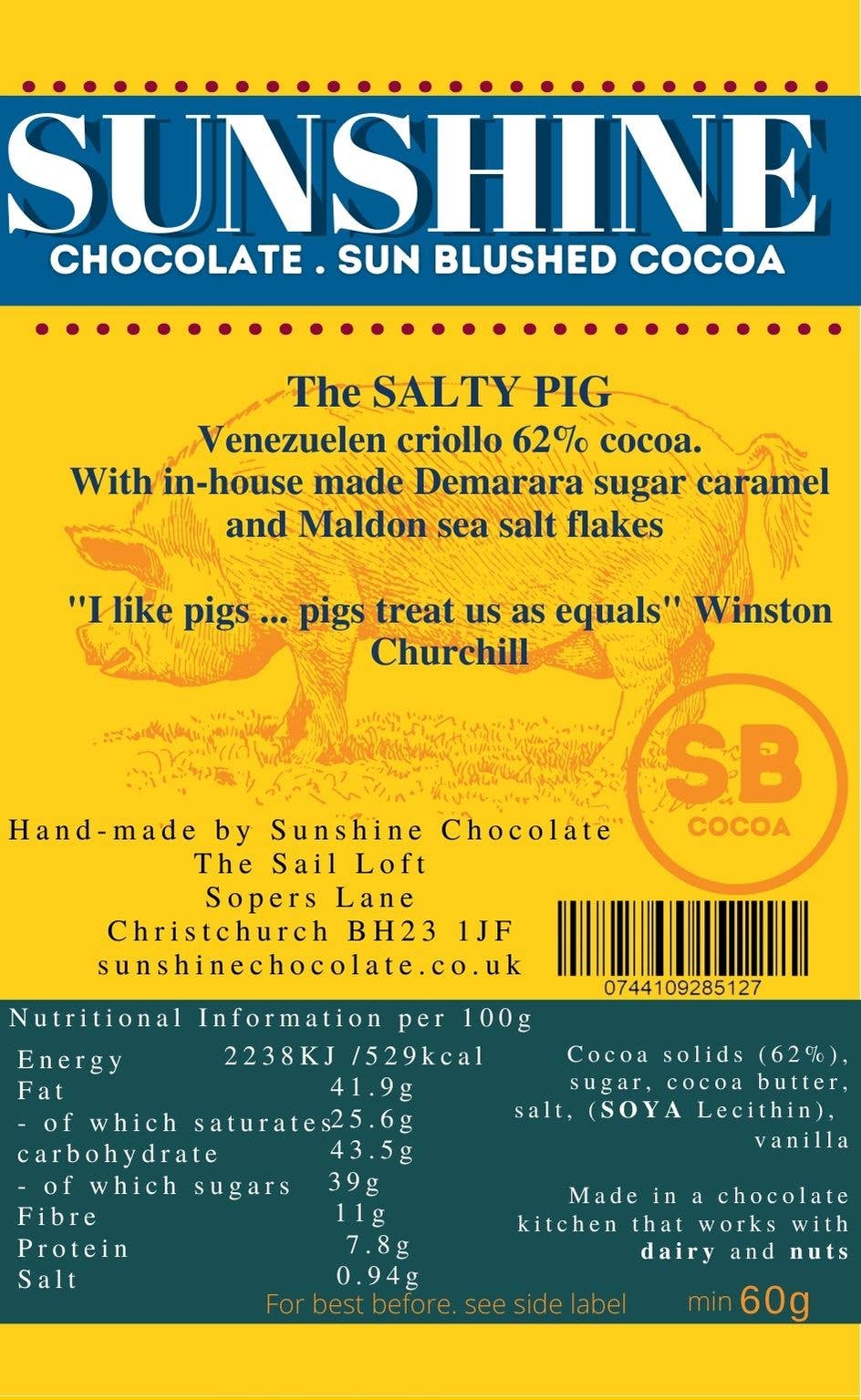 Sunshine Chocolate Salty Pig dark chocolate melt bar