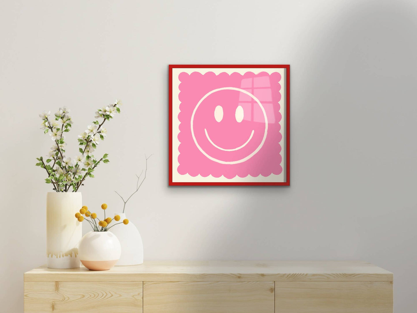True Pink Smiley, Dopamine Decor, Maximalist, Colourful Art