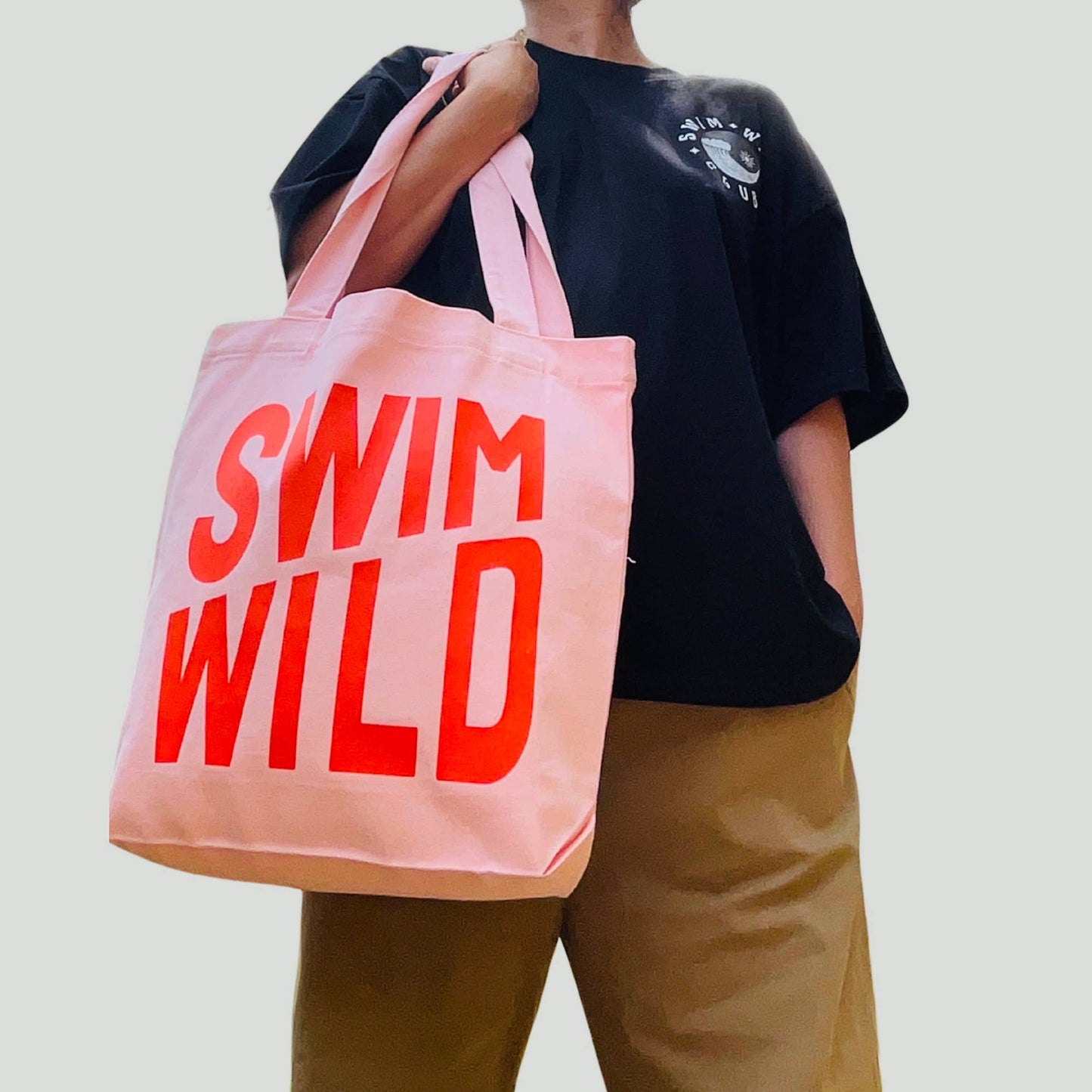 Swim Wild canvas tote Pink/Chilli