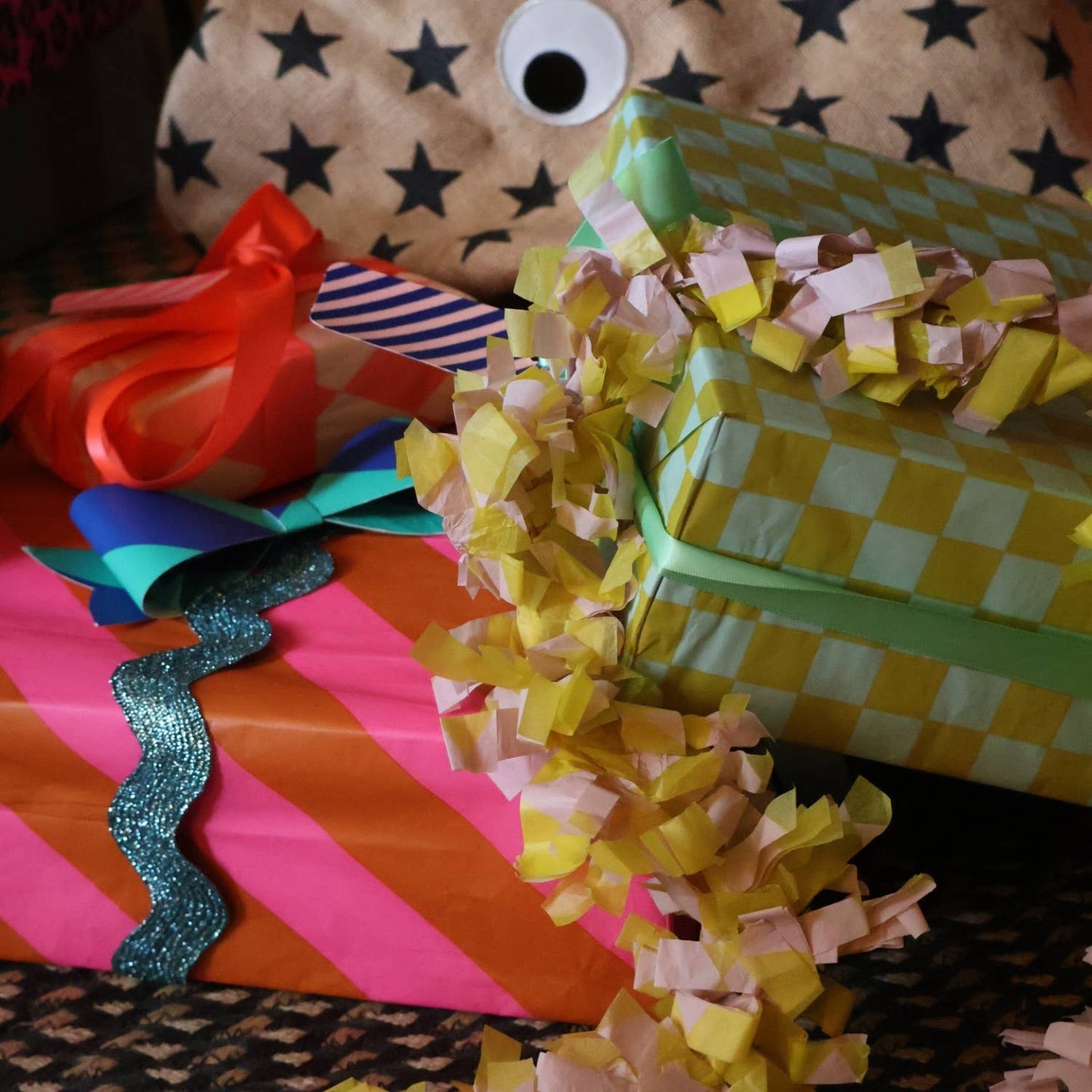 Luxury Tissue Paper Chequerboard/Diagonal - Ginger/Fl Pink