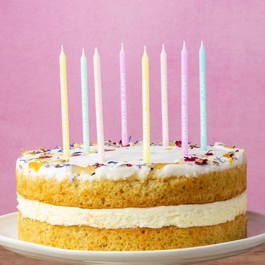 Pastel Happy Birthday Printed Candles | 24 Pack |