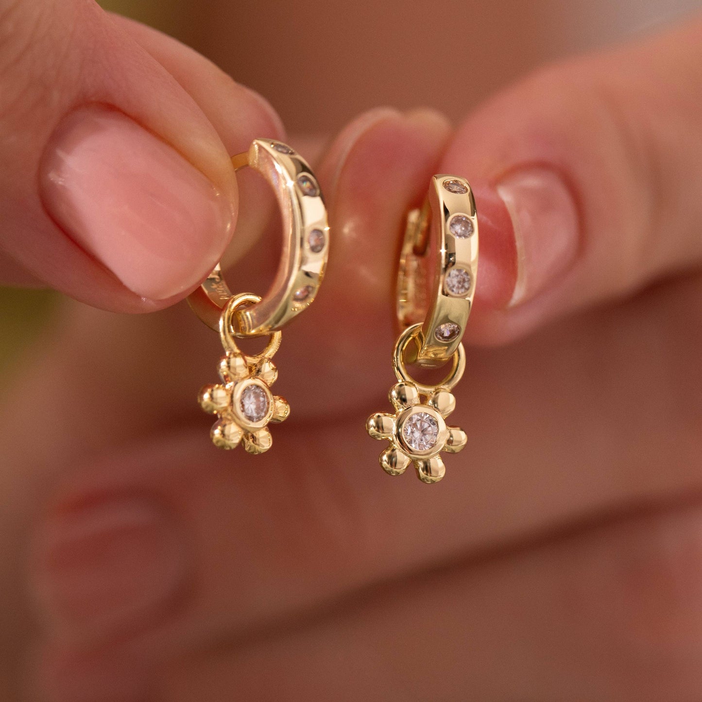 Mini Daisy Charm Hoop Earrings