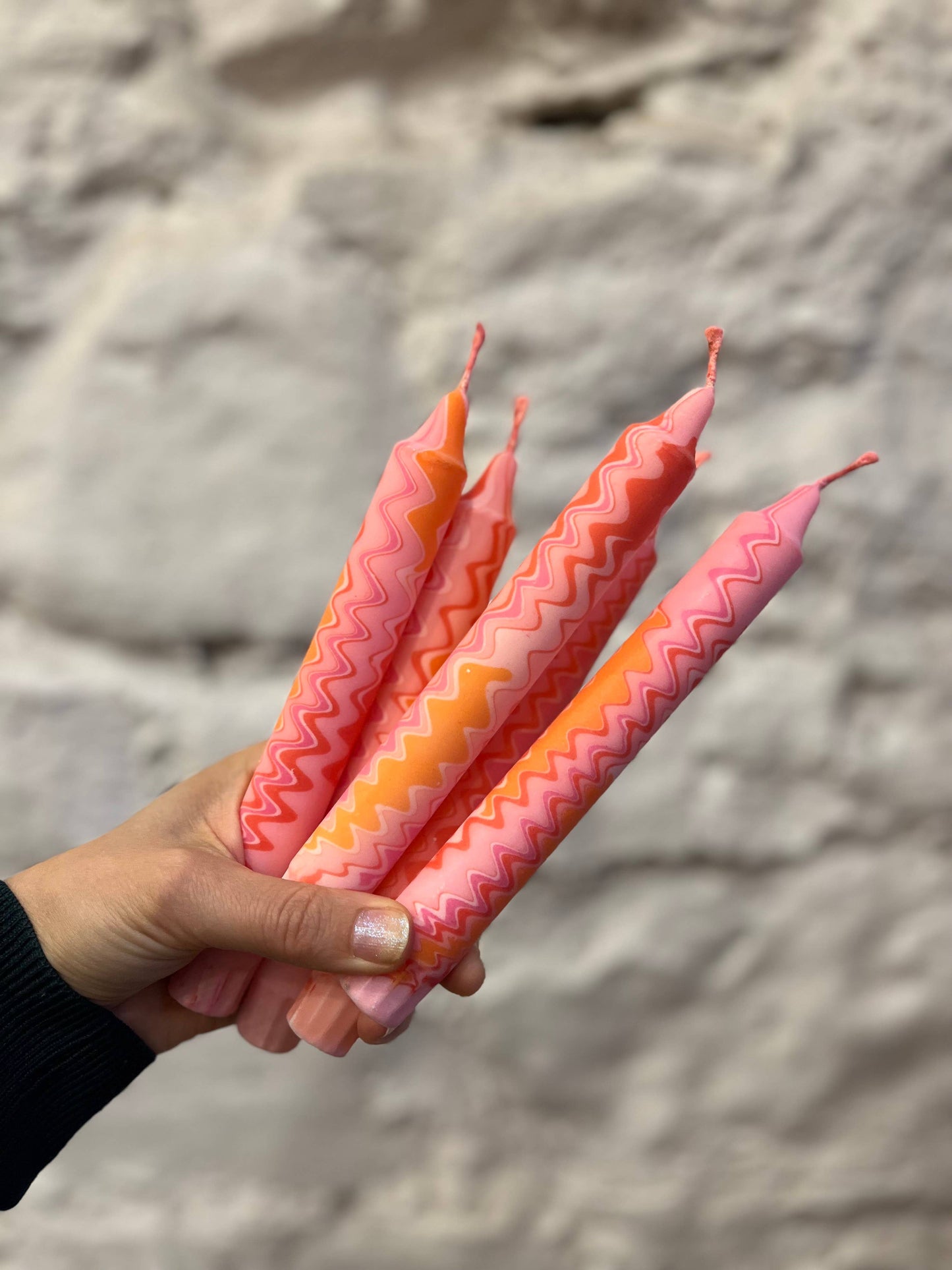 Peach Zigzag Taper Candle