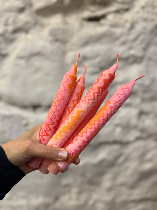 Peach Zigzag Taper Candle
