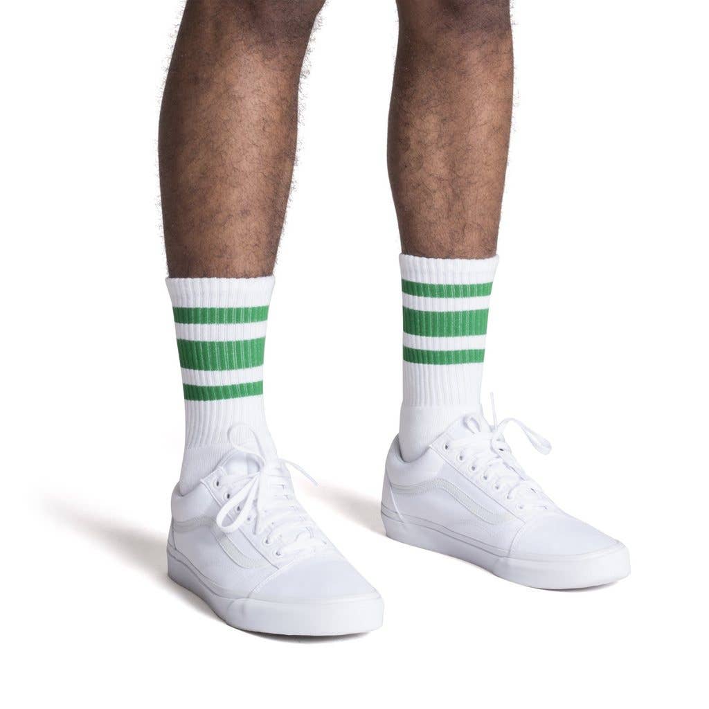 SOCCO Crew | White with Green Stripes