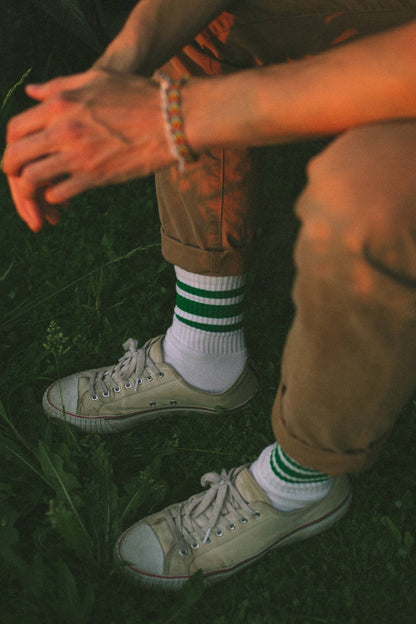 SOCCO Crew | White with Green Stripes