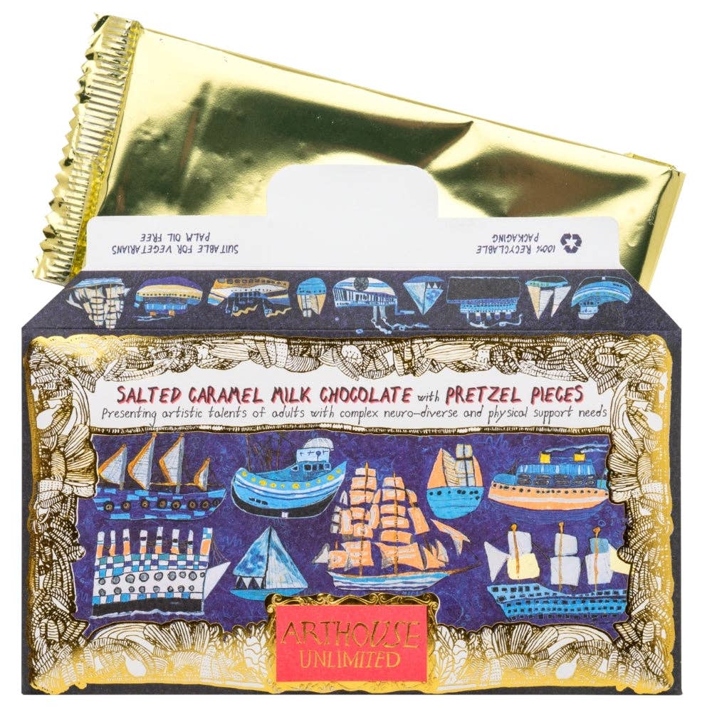 Ship Ahoy, Salted Caramel Milk Chocolate with Pretzel Pieces