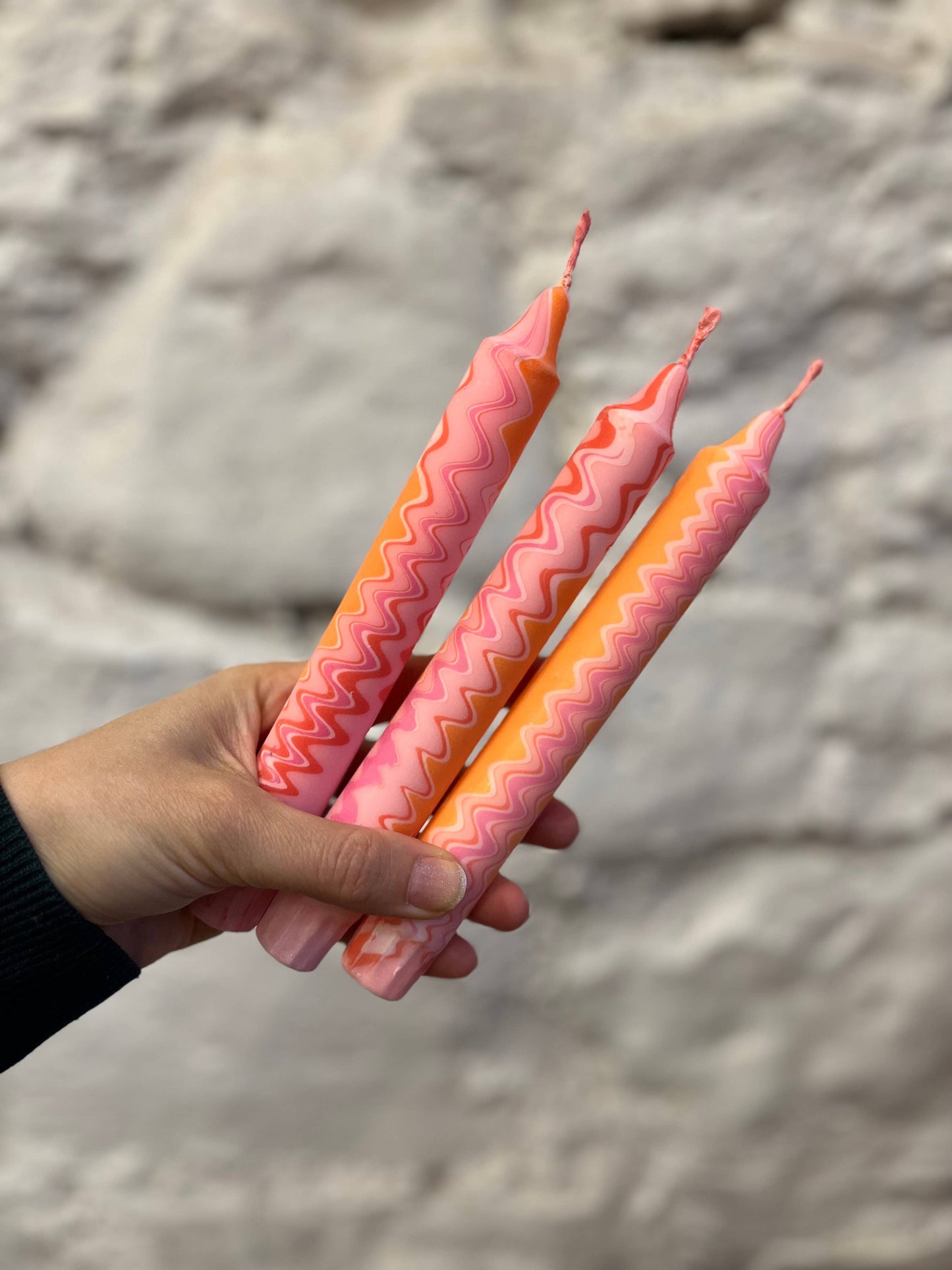 Peach Zigzag Taper Candle