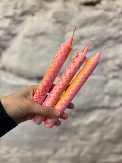 Peach Zigzag Taper Candle