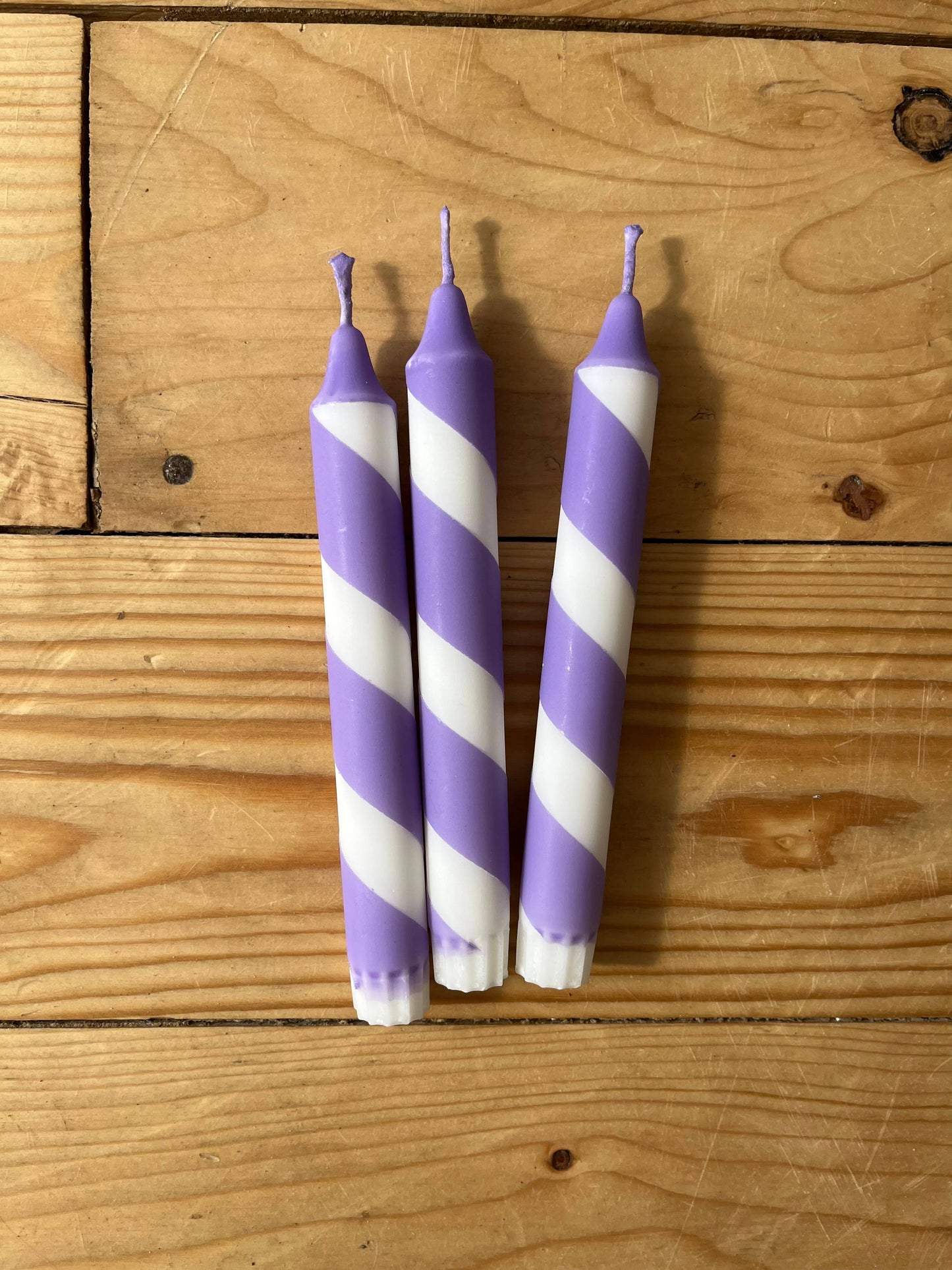 Lilac & white Helter Skelter taper Candle