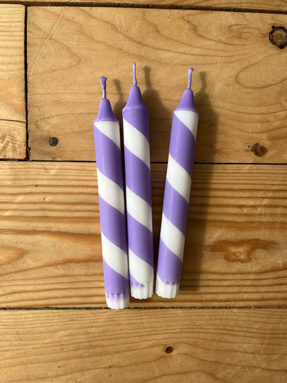 Lilac & white Helter Skelter taper Candle
