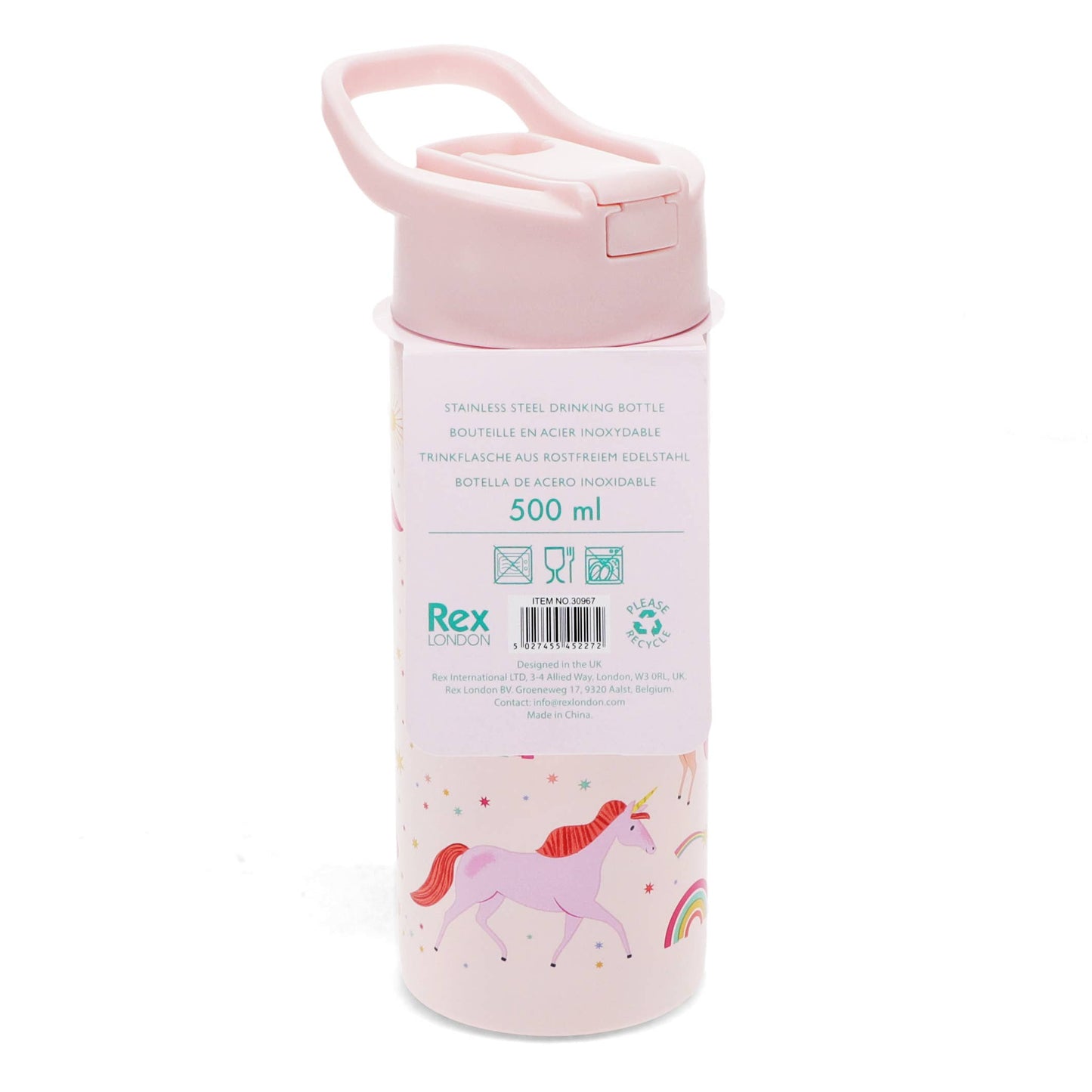 Stainless steel bottle with push button lid 500ml - Unicorn