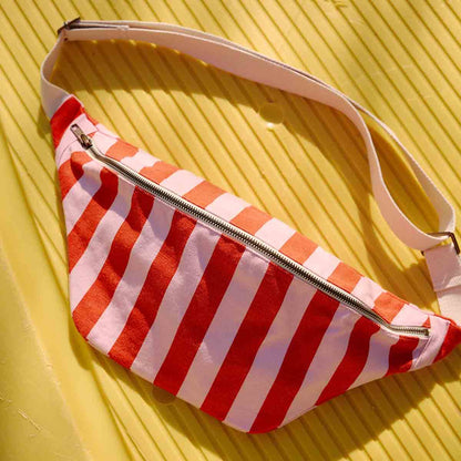 WOMEN BUM BAG STRIPES  TOMATO / CANDY PINK