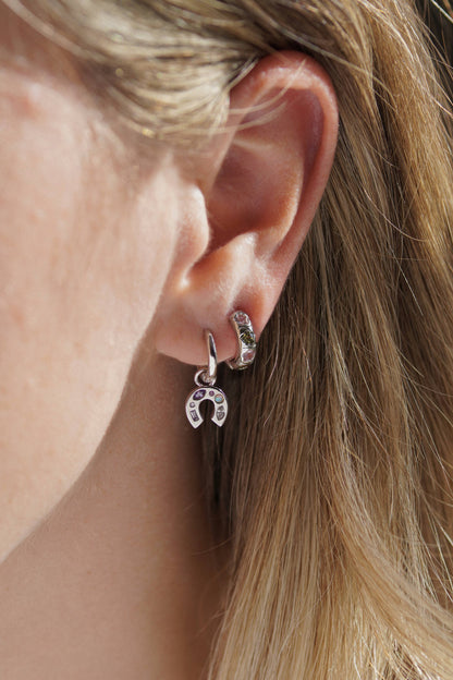 Flower Stone Petite Hoop Earrings