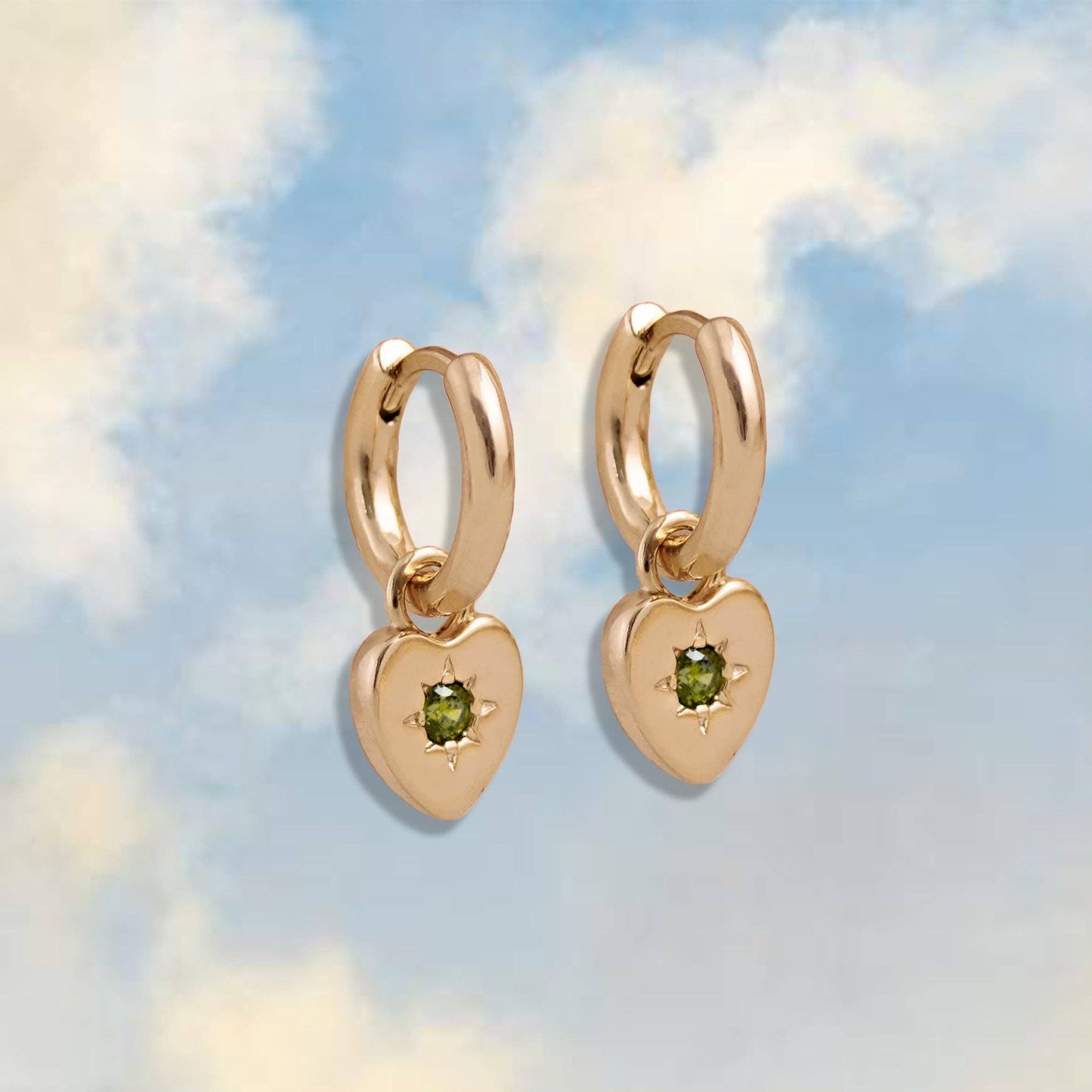 Peridot Heart Charm Earrings
