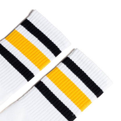 SOCCO Black & Gold Striped Crew | White