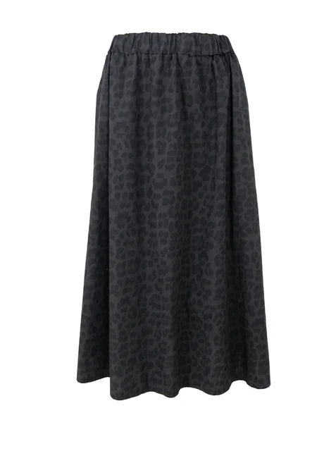 Black Colour Abbie Leo Skirt - Gray Leopard