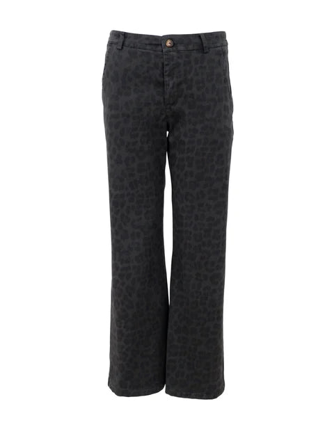 Black Colour Abbie Box Stretch Pant - Grey Leopard