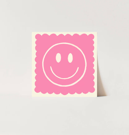 True Pink Smiley, Dopamine Decor, Maximalist, Colourful Art