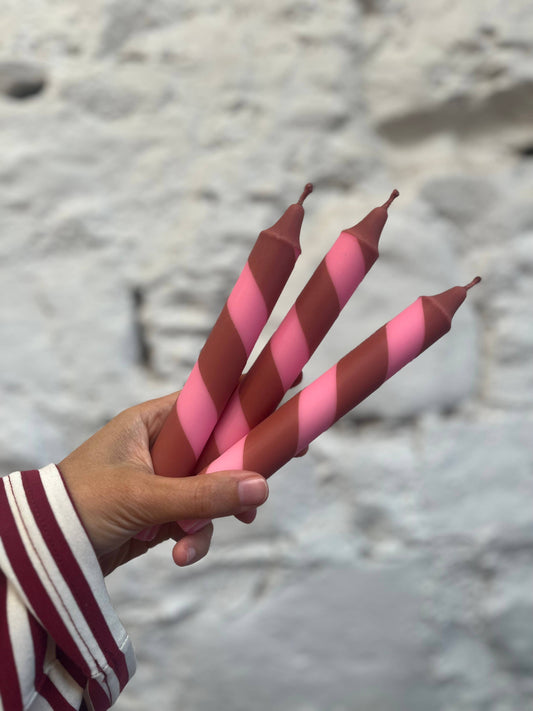 Rose & Brown Helter Skelter Dinner Candle