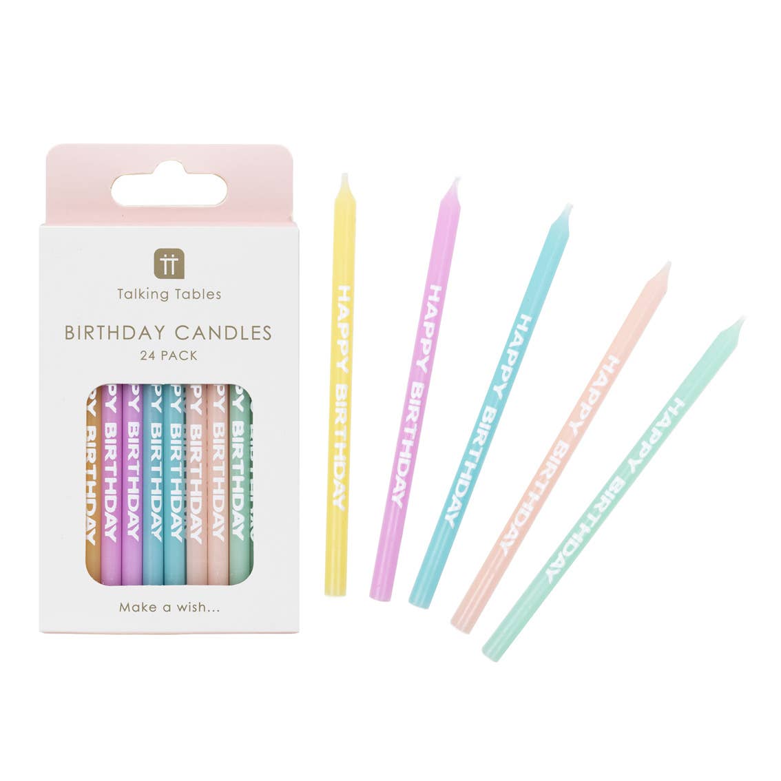 Pastel Happy Birthday Printed Candles | 24 Pack |