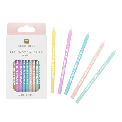 Pastel Happy Birthday Printed Candles | 24 Pack |