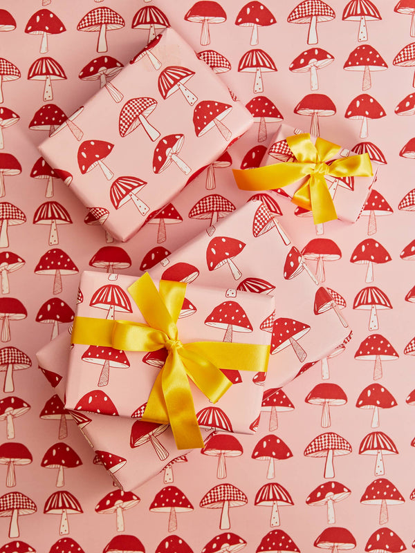 Mushroom Gift Wrap Pink & Red