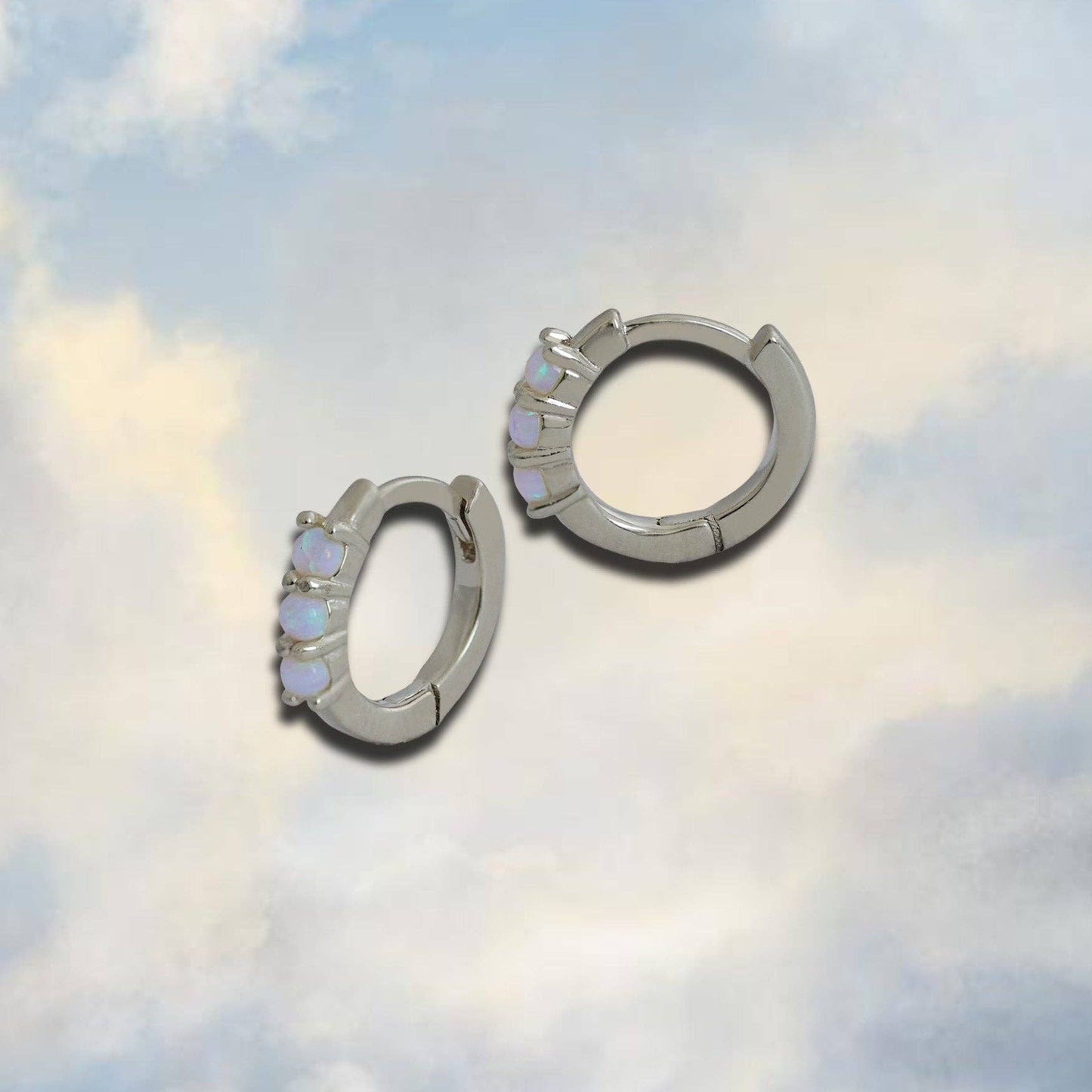 Triple Opal Huggie Hoop Earrings