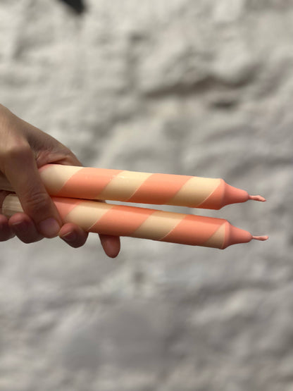 Cream & Peach Helter Skelter Taper Candle