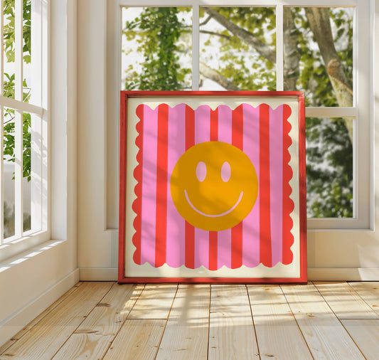 Red Stripe Smiley, Dopamine Decor, Maximalist, Colourful