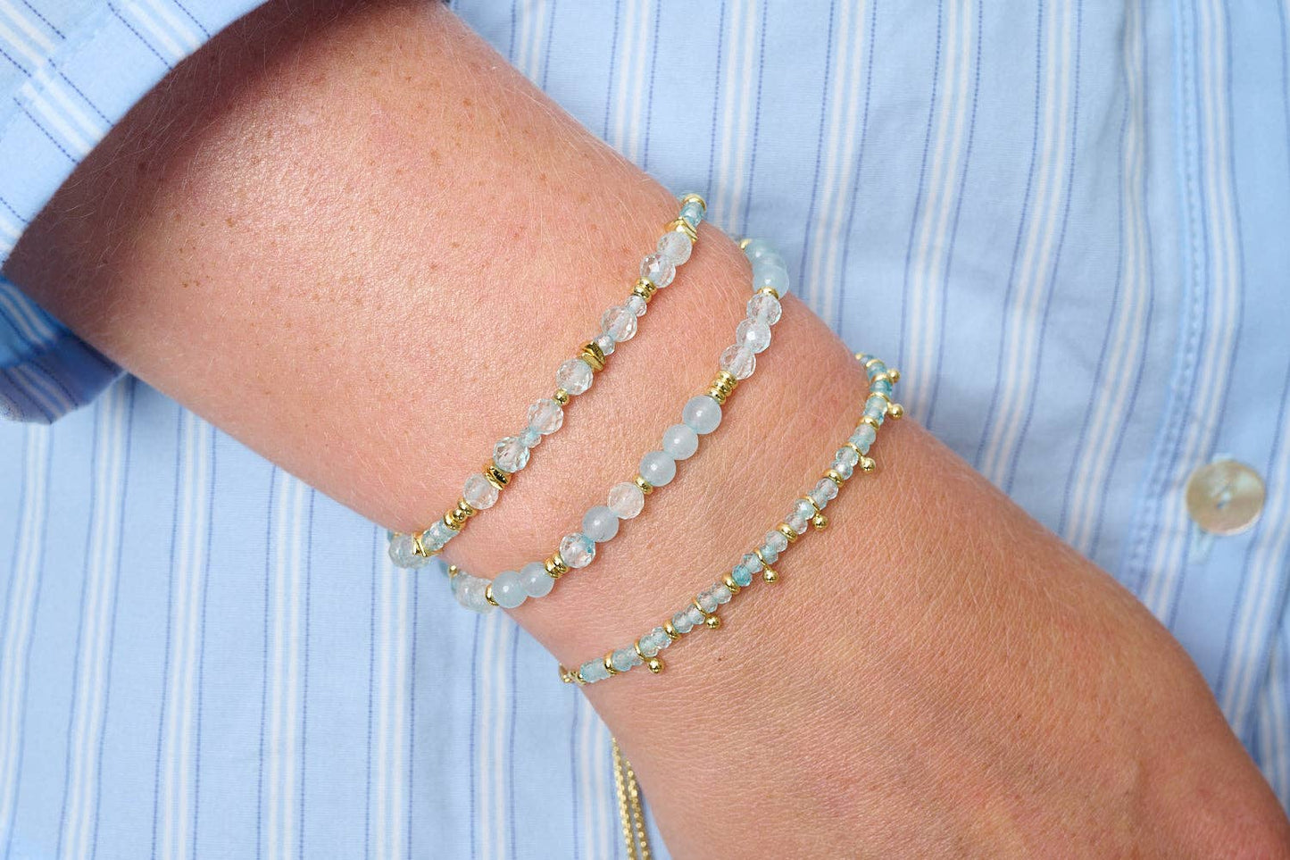 Harmony Gold & Blue Topaz Gemstone Slider Bracelet