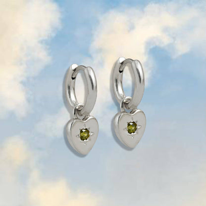 Peridot Heart Charm Earrings