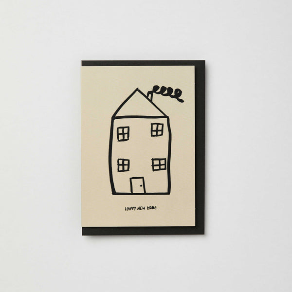 Happy new home card with house illustration: Charcoal / With cellos