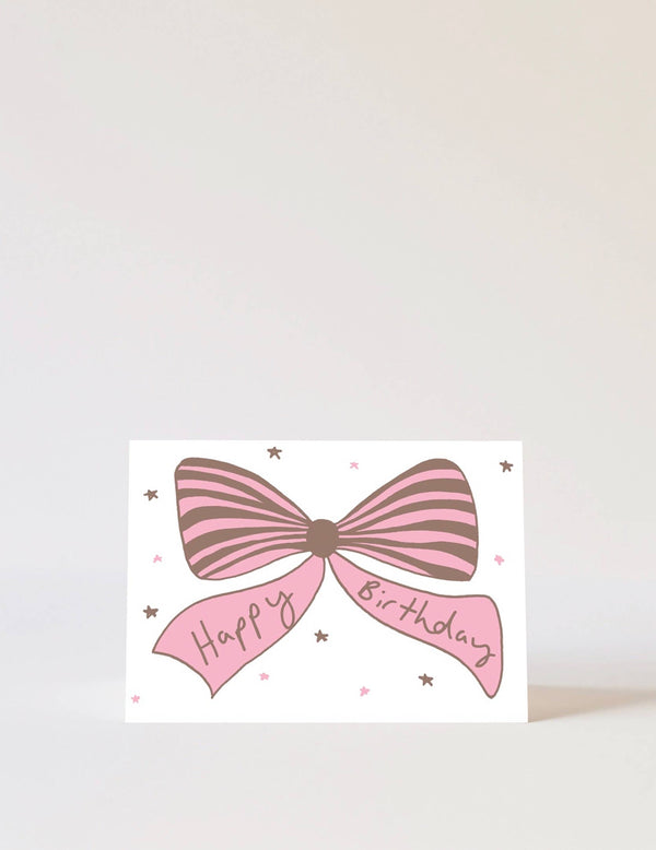 Bow Birthday Card Brown & Pink