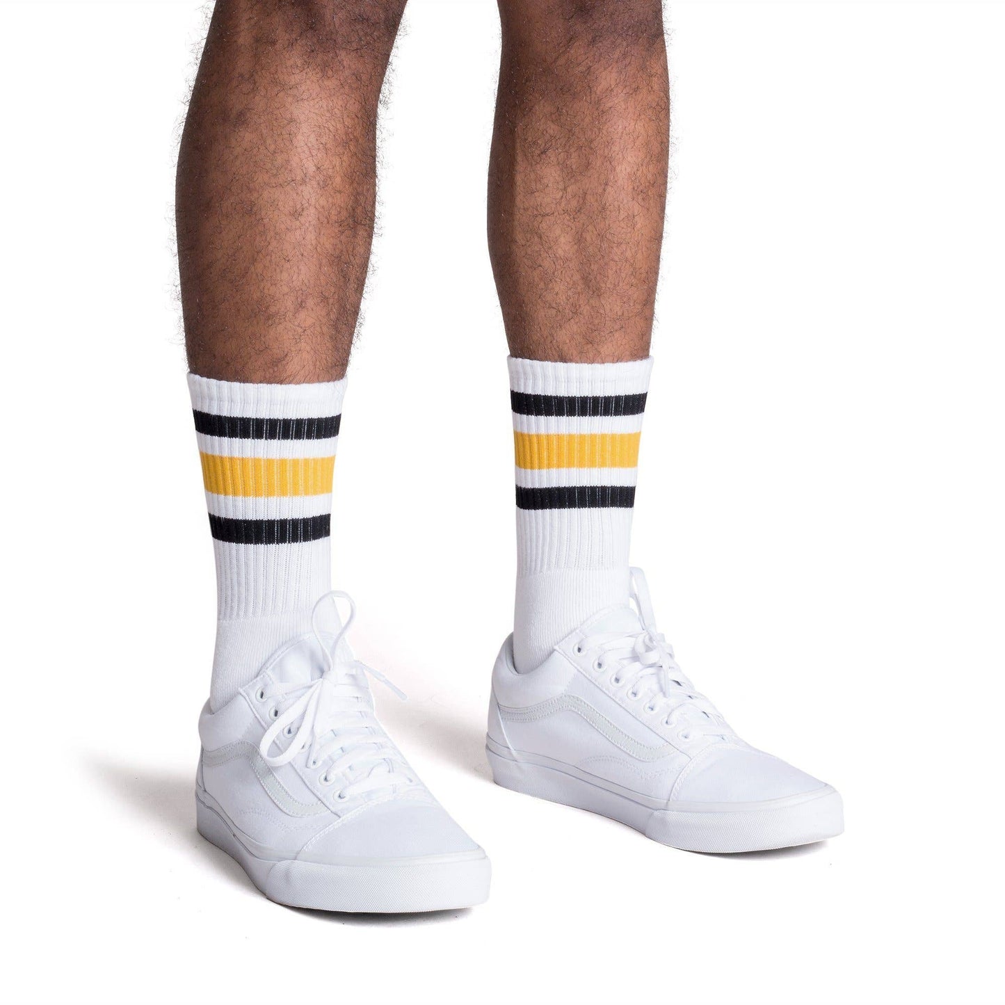 SOCCO Black & Gold Striped Crew | White