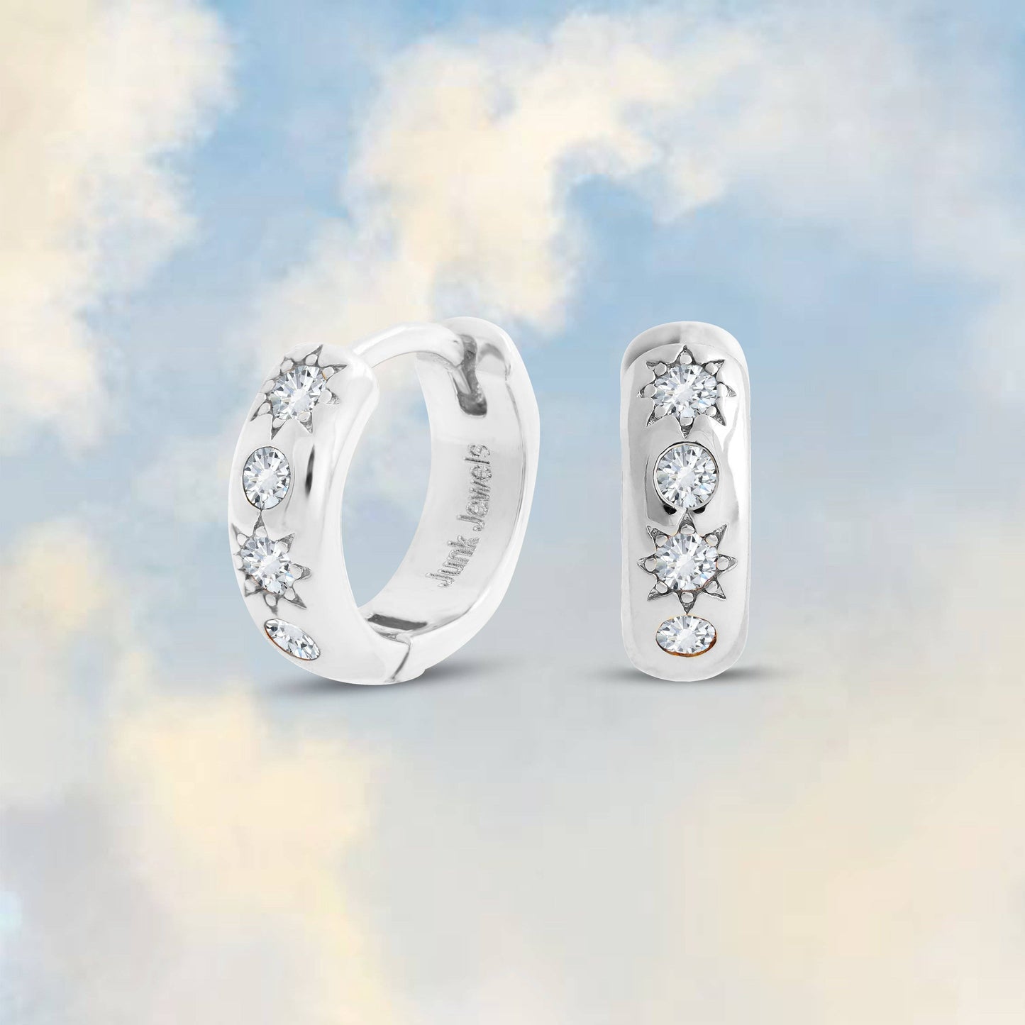 White Stone Petite Hoop Earrings