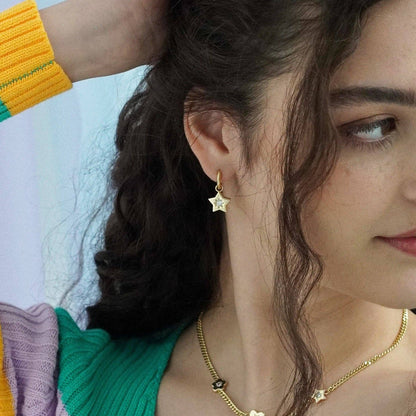 Shooting Star Charm Hoop Earrings