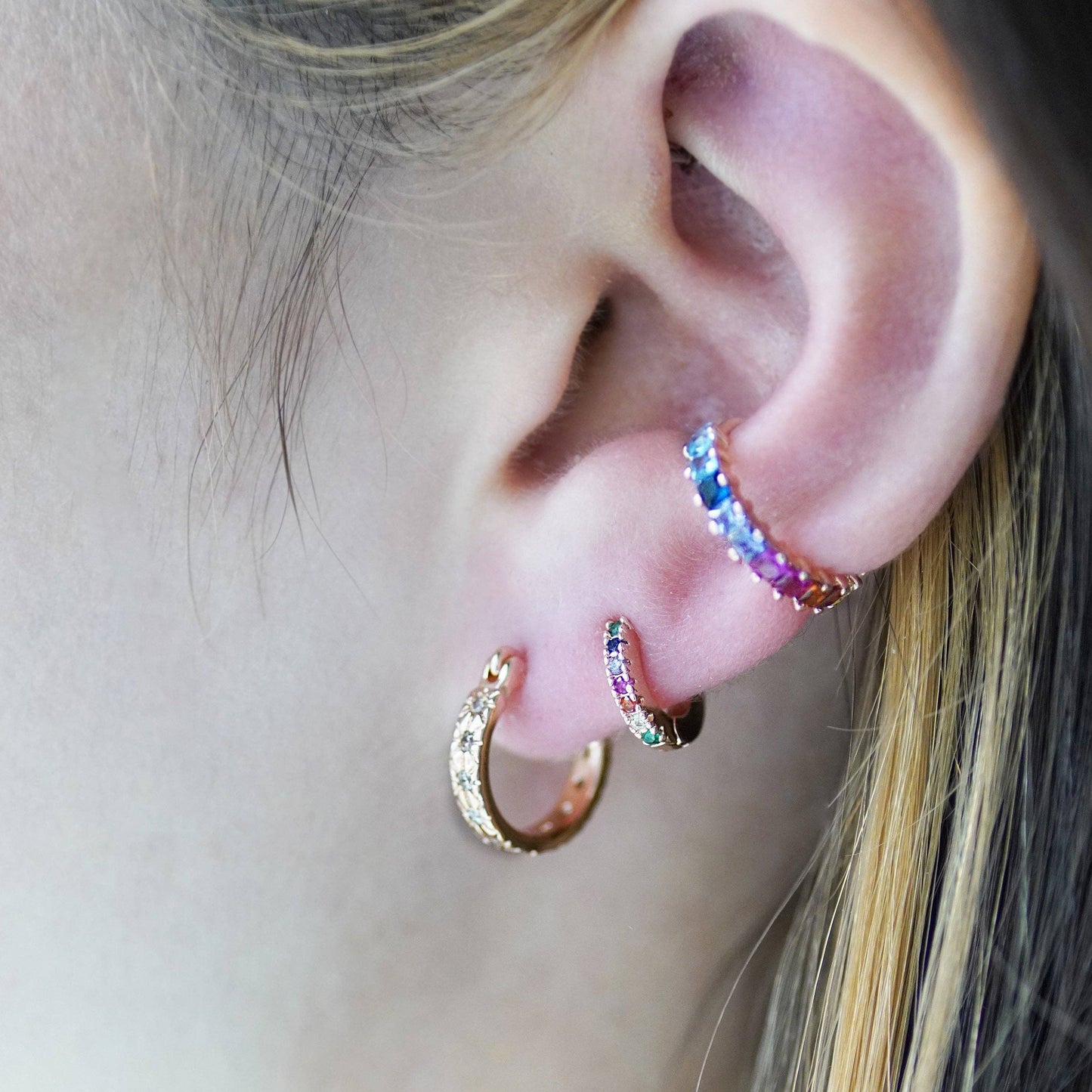 Rainbow Huggie Hoop Earrings