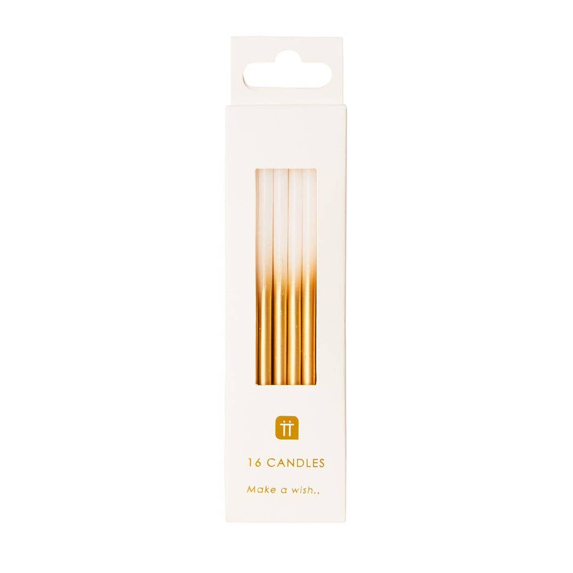 White and Gold Candles - 16 Pack