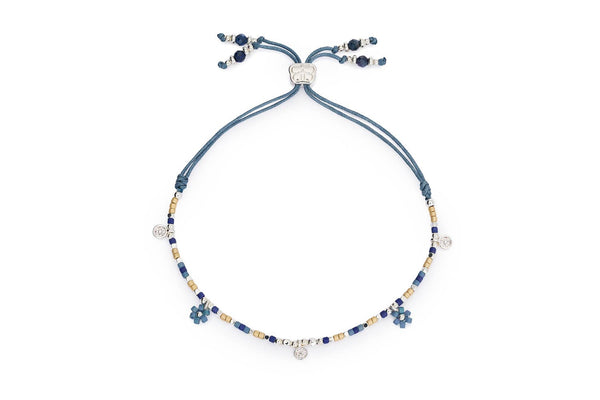 Rania Denim & Gold Beaded Charm Bracelet