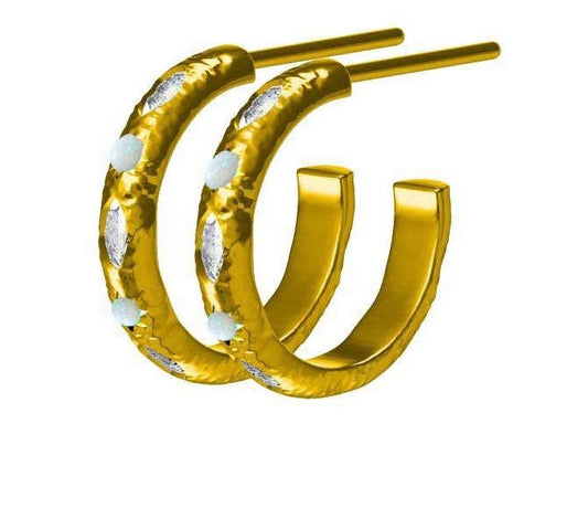 Opal Jewelled Textured Hoop Earrings