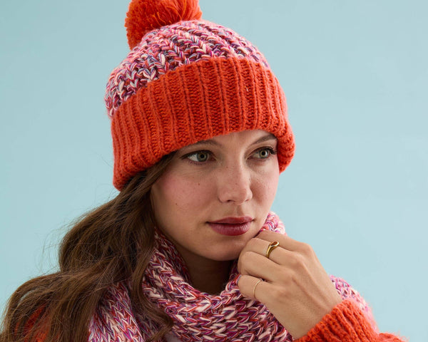 Lolly Twist Bobble Beanie Hat - Orange